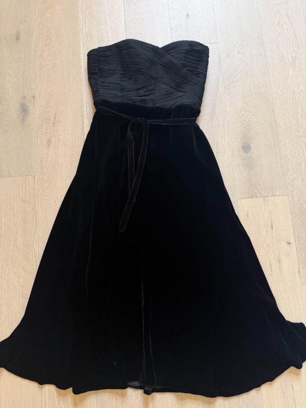 Lauren Ralph Lauren Strapless Belted Velvet Silk Dress Cocktail Evening Black-10